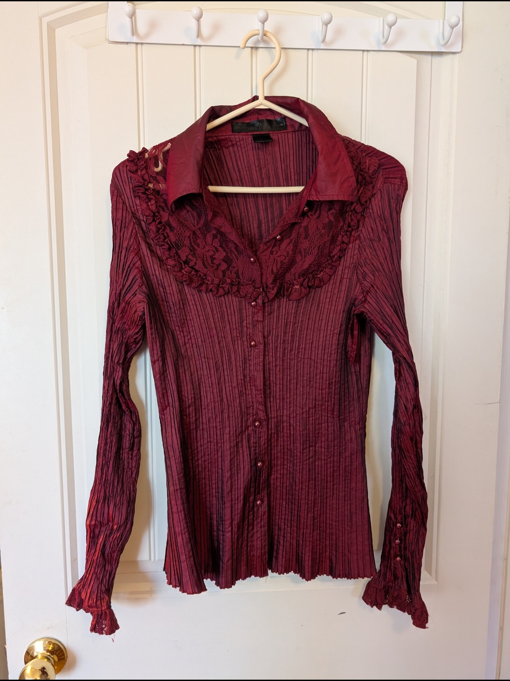 Nicole Miller Maroon Lace-Trim Button-Down Shirt